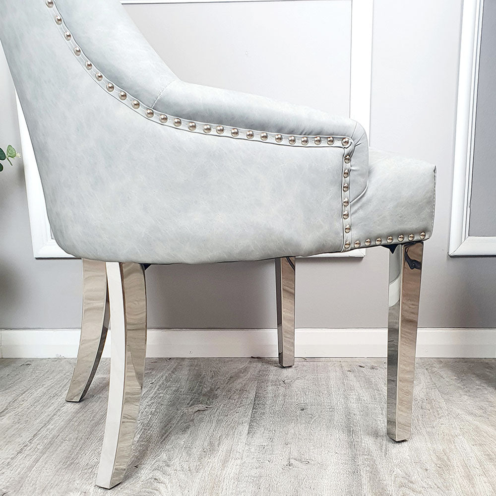 Megan dining Chair Light Grey Leather with Lion Knocker